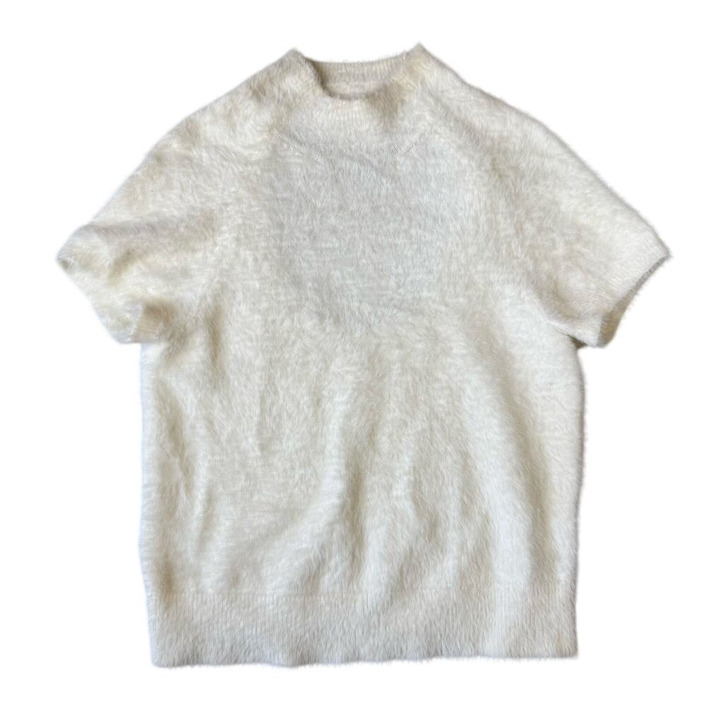 Anthropologie Maeve Women's Cream Mock Neck Eyelash Sweater‎ Tee Back Cutout - M - Picture 2 of 10